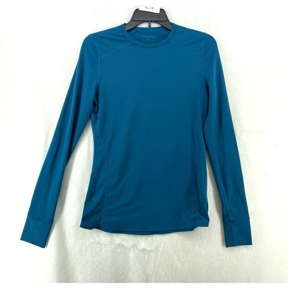 Fabletics Active Shirt Women's Sz S /6 Blue Crew Neck Fitted Thumbholes Stretch - Picture 1 of 12